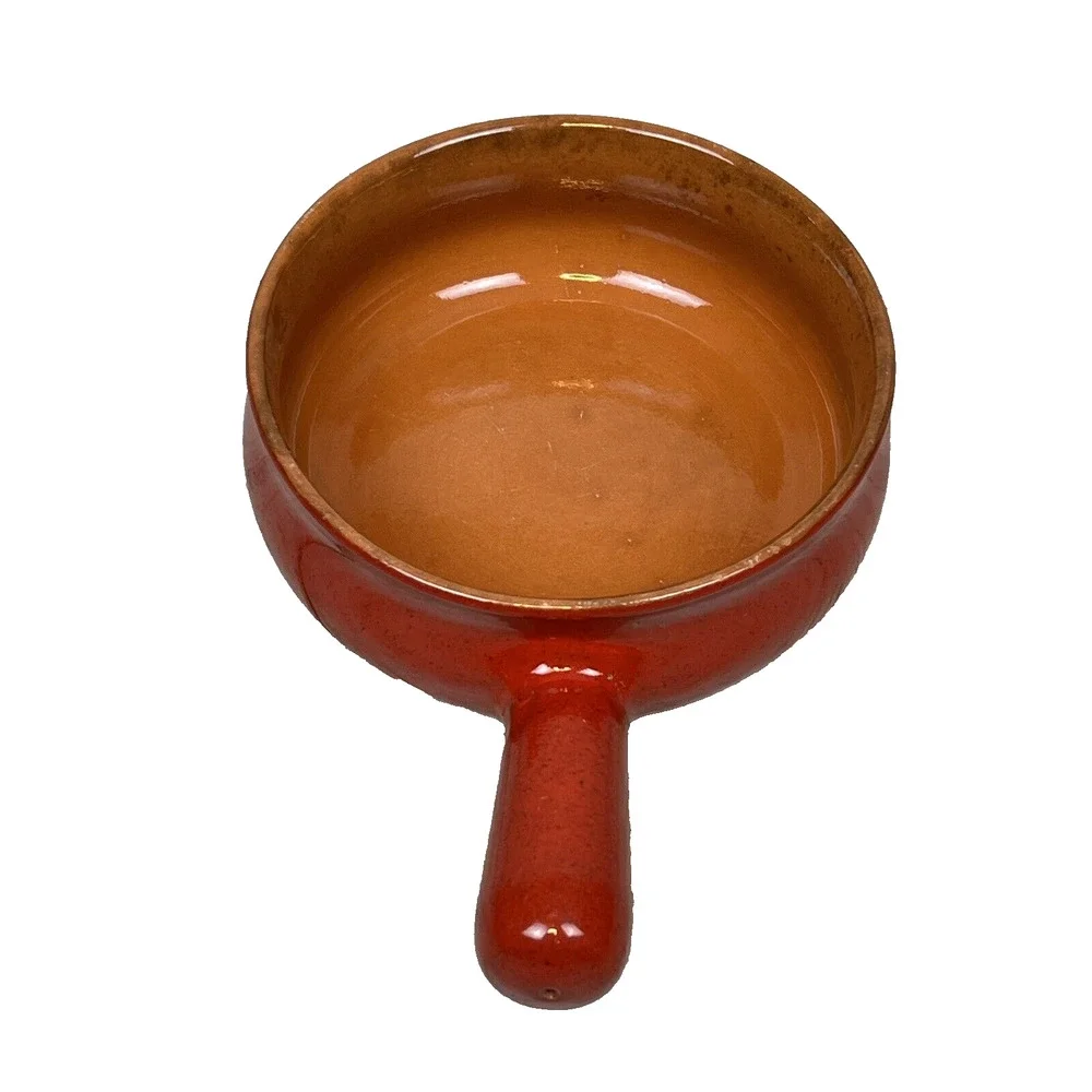 Vintage Italian Stoneware Handled Soup Bowl Red Glazed Crock 6” Made in Italy - Picture 2 of 7